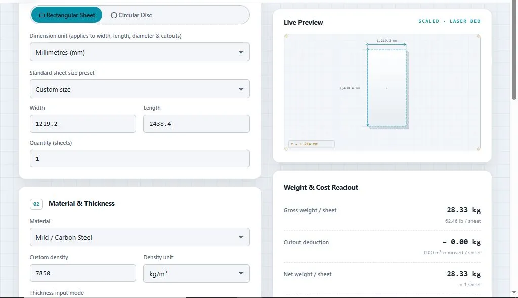 sheet metal weight calculator