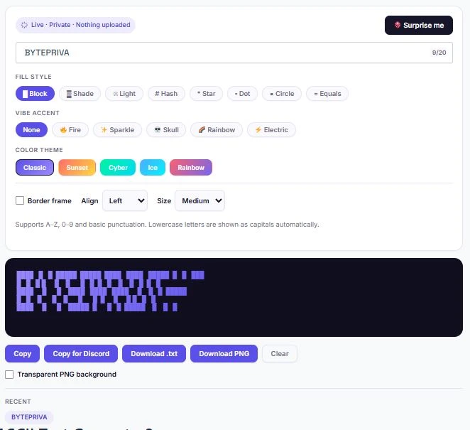ASCII text generator banner example in bold gradient style output