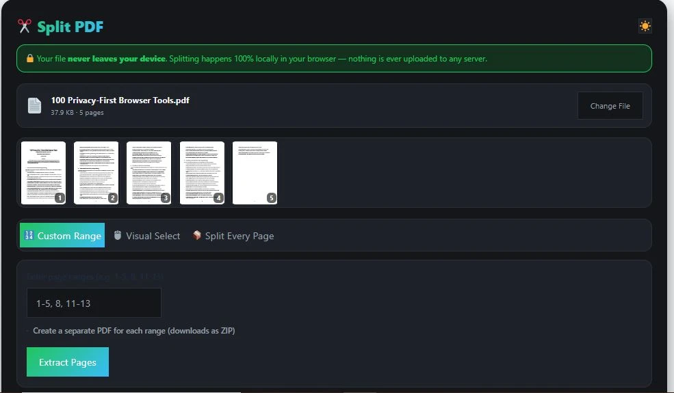 split pdf online free tool interface
