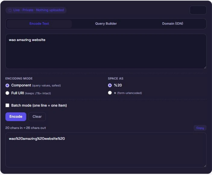 url encoder tool showing query string builder with key value parameters